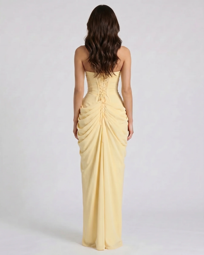 Charlotte Ruched Maxi Dress - Yellow