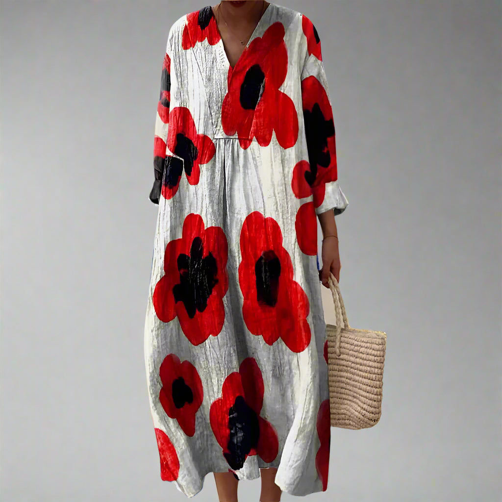 Evelyn - Bold Poppy Print Cotton Maxi Dress