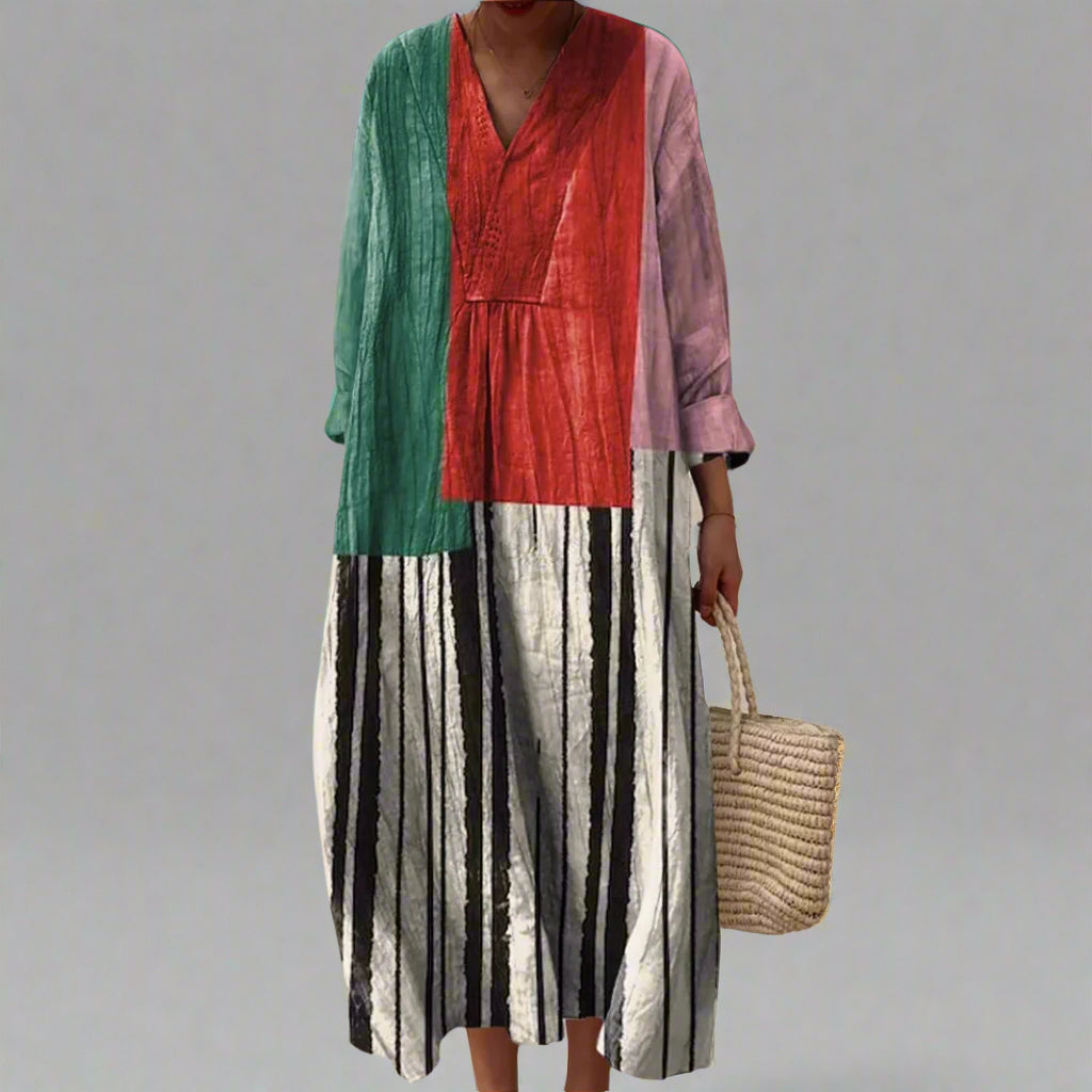 Harriet - Colorblock Striped Cotton Maxi Dress