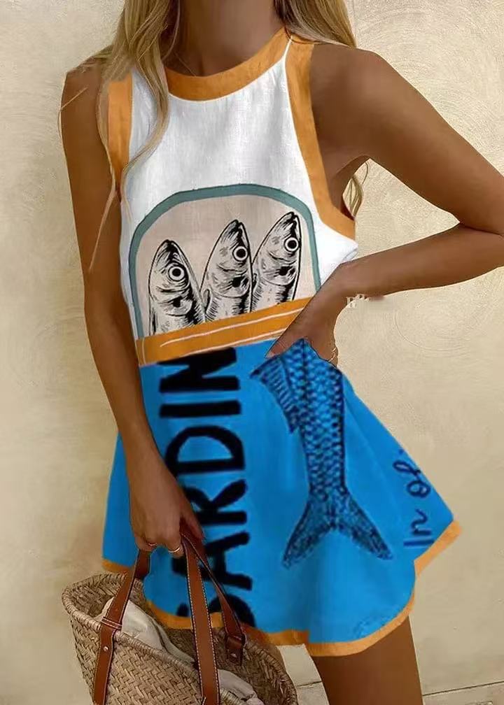 Isoria - Mini Dress in Blue Pattern