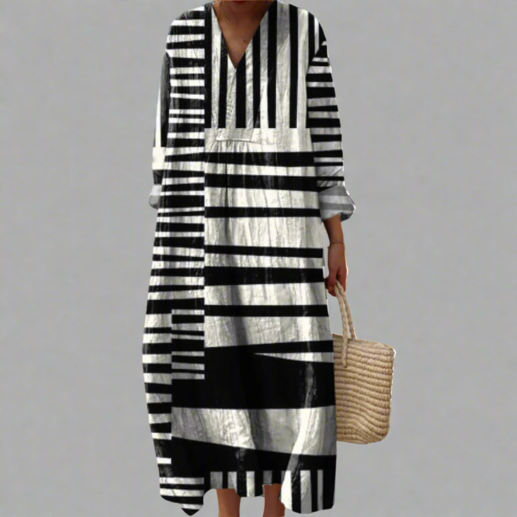 Lydia - Monochrome Stripe Flow Maxi Dress