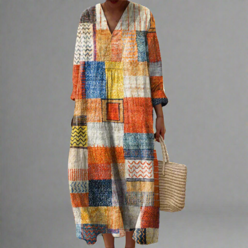 Hazel - Patchwork Harmony Boho Maxi Dress