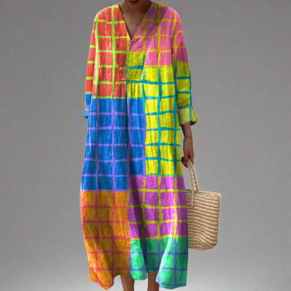 Leona - Vibrant Grid Maxi Dress