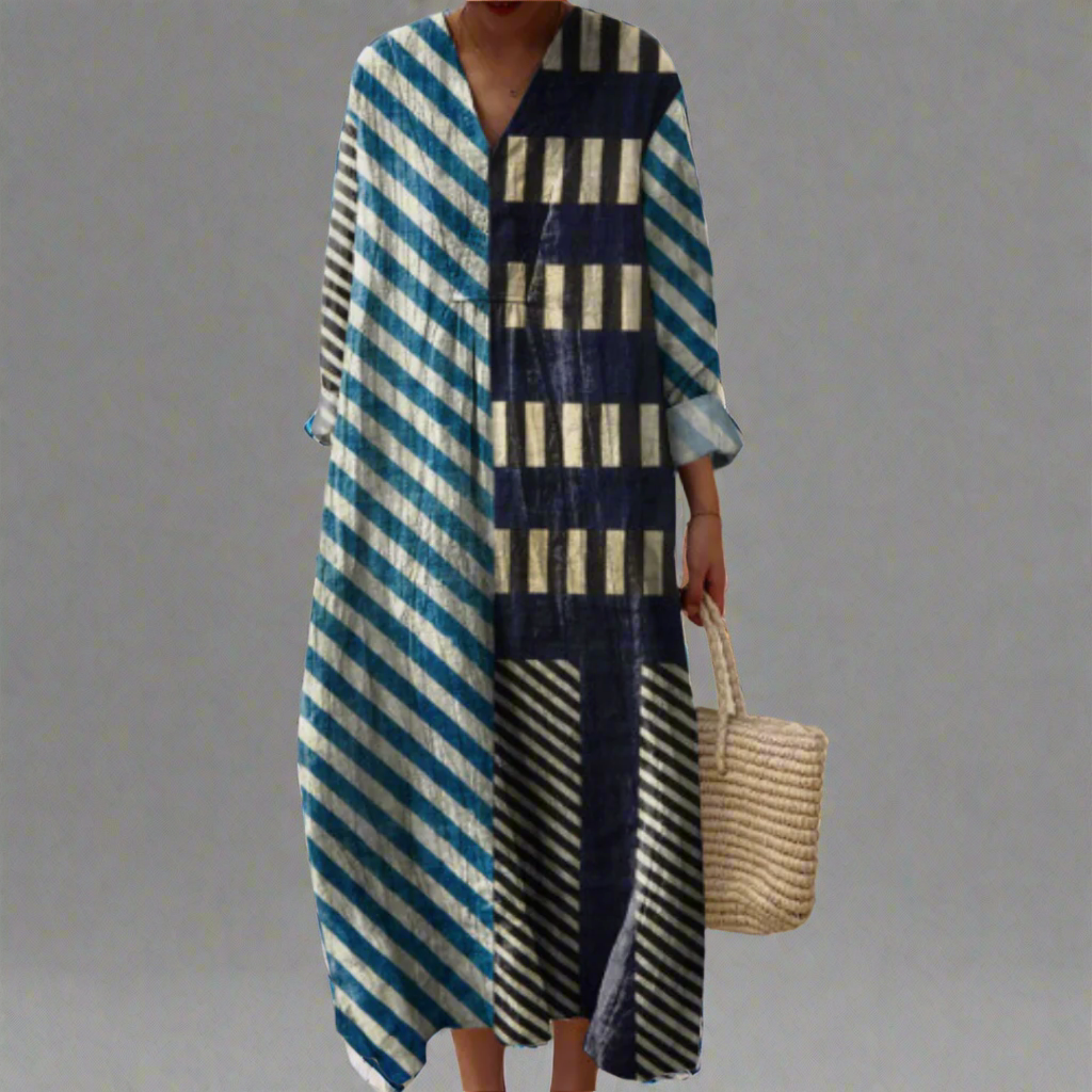 Martha - Modern Patchwork Striped Midi Dress