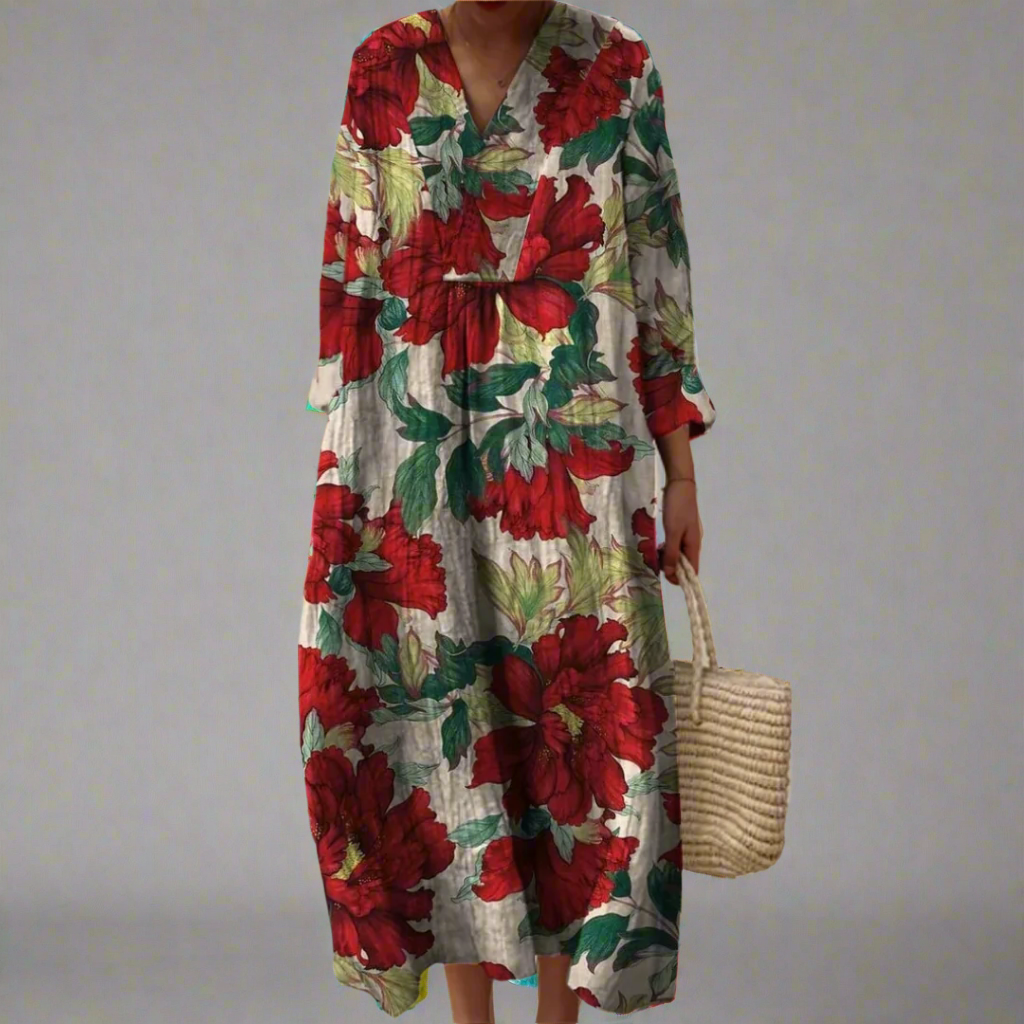 Evelyn - Bold Peony Print Relaxed Maxi Dress