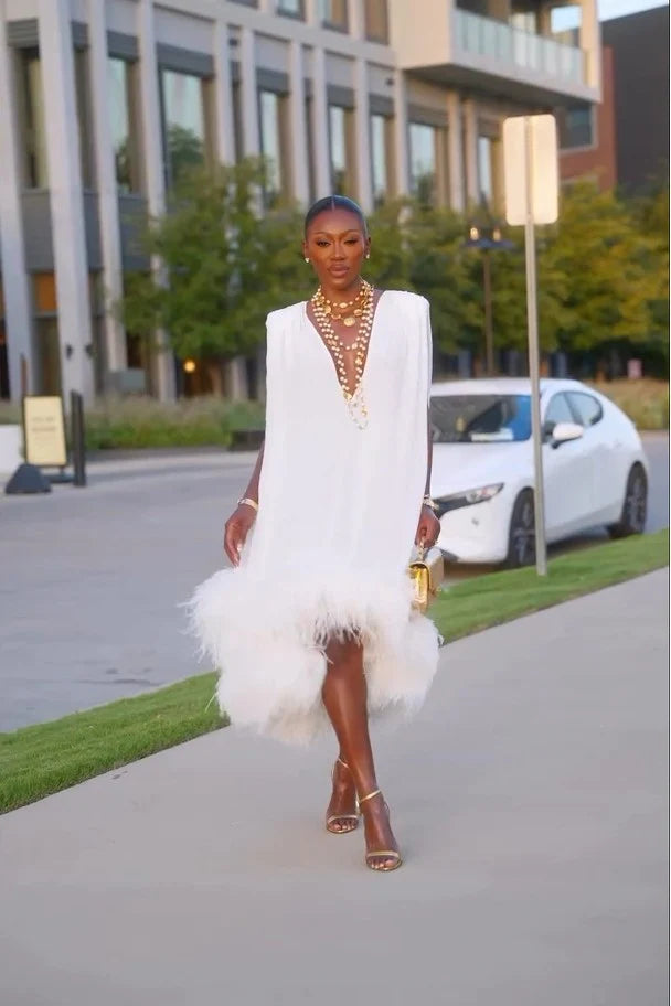 Celeste – Feather Patchwork Midi Dress