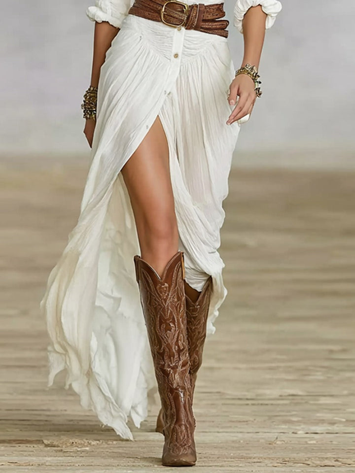 Isla™ – Belted Cotton-Linen Pleated Dress