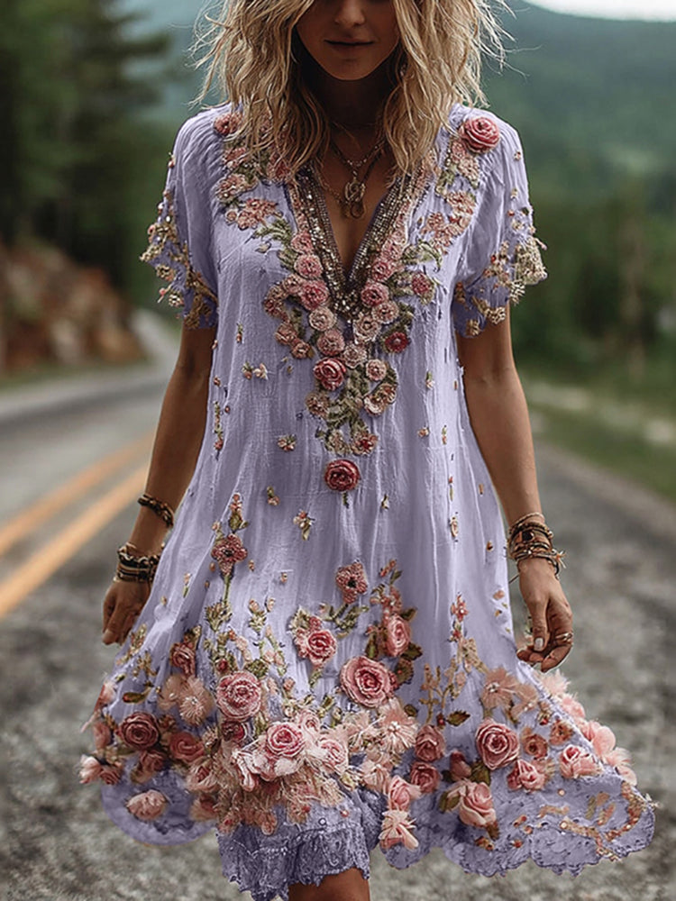 ARIELLE – BLOSSOM EMBROIDERED BOHO DRESS