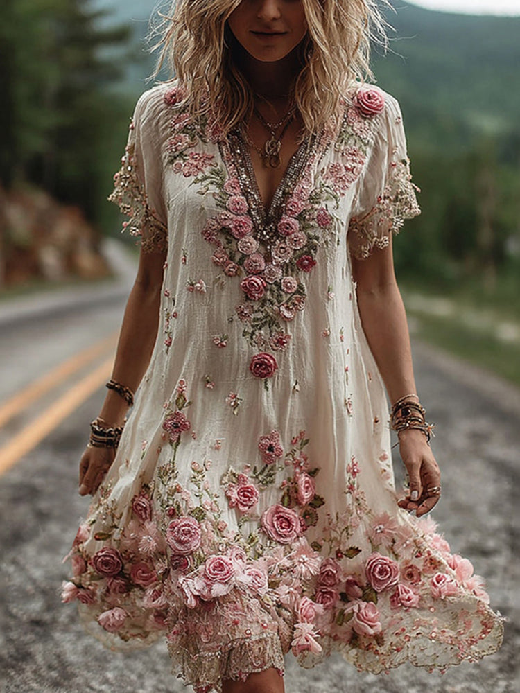 ARIELLE – BLOSSOM EMBROIDERED BOHO DRESS