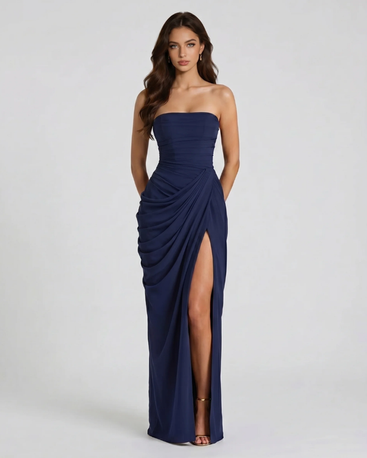 Charlotte Ruched Maxi Dress - Navy