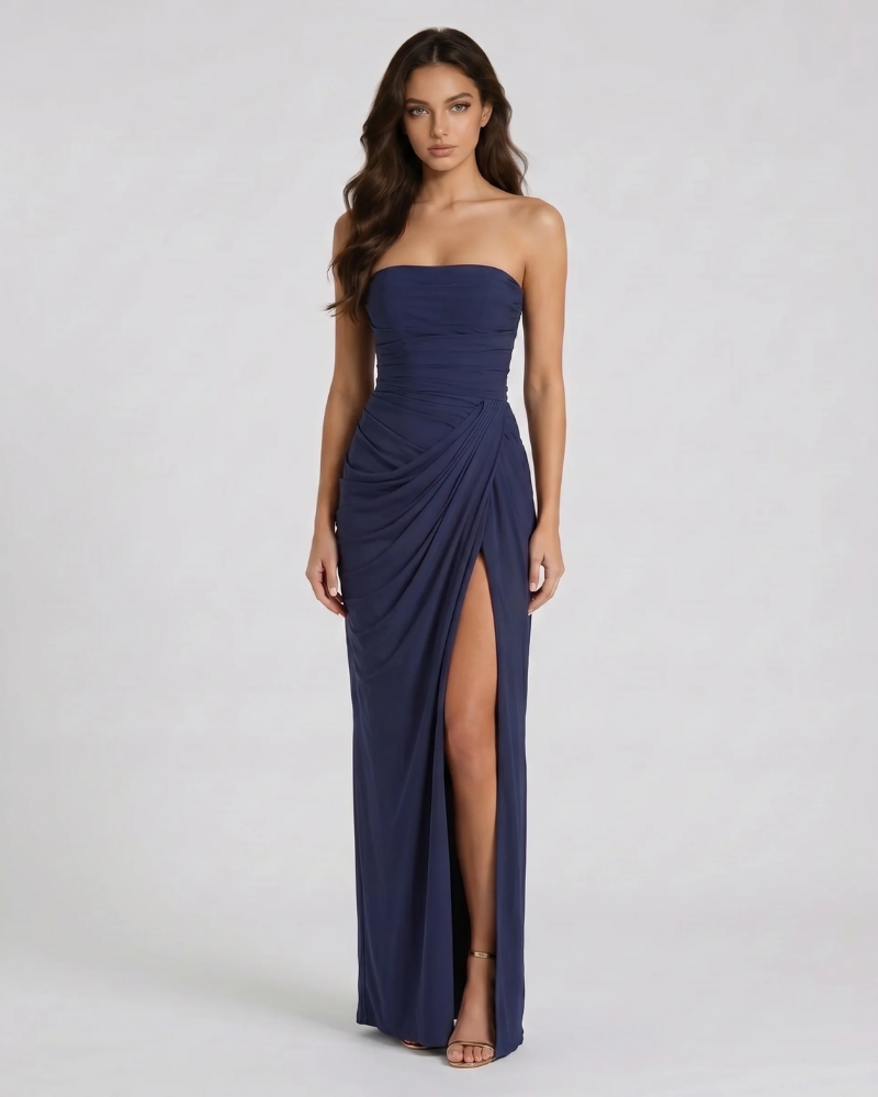 Charlotte Ruched Maxi Dress - Navy