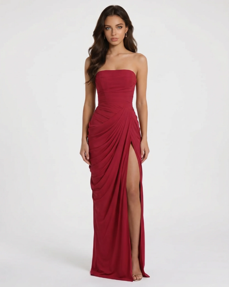 Charlotte Ruched Maxi Dress - Red