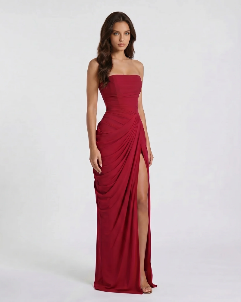 Charlotte Ruched Maxi Dress - Red