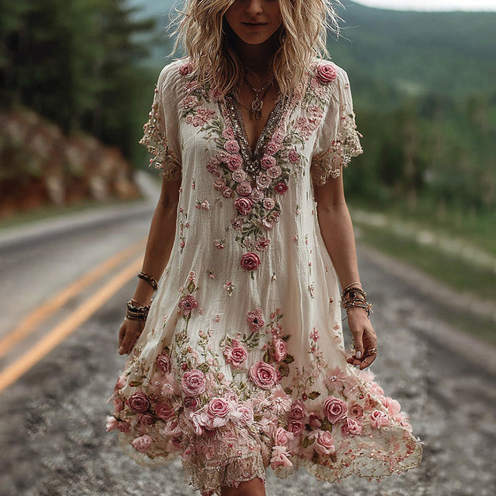 ARIELLE – BLOSSOM EMBROIDERED BOHO DRESS