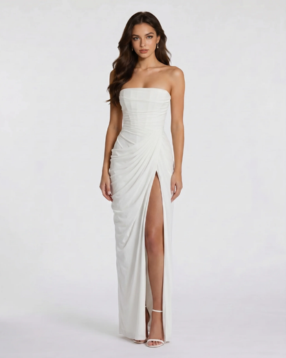 Charlotte Ruched Maxi Dress - White