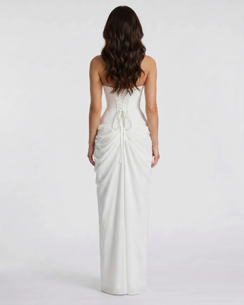 Charlotte Ruched Maxi Dress - White