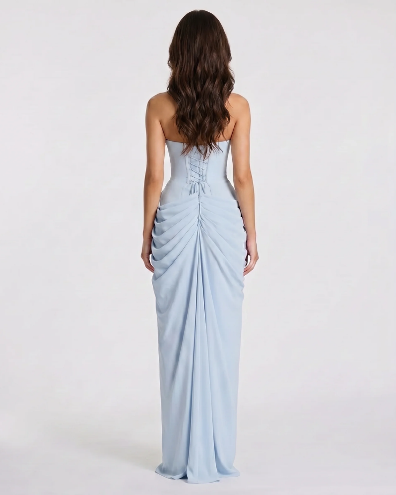 Charlotte Ruched Maxi Dress - Light Blue