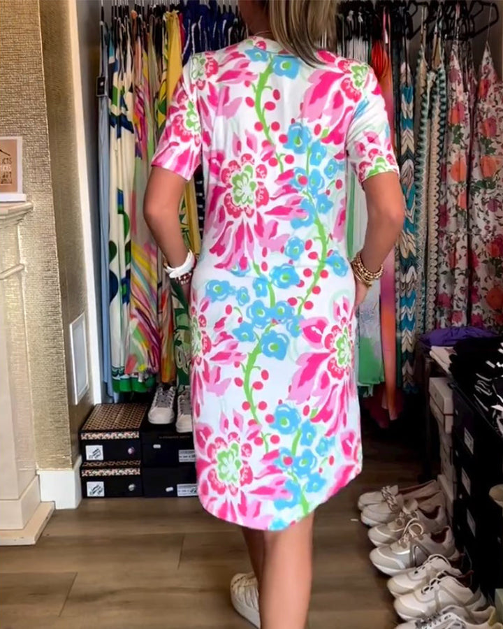 LVENDRA - Short Sleeve Floral Print Dress