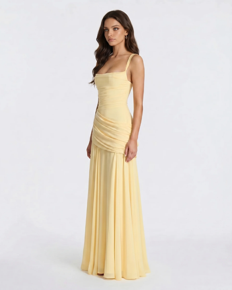 Macy Ruched Maxi Dress - Yellow