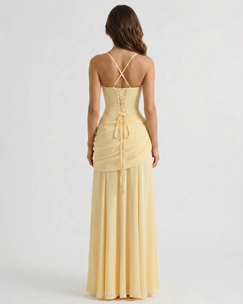 Macy Ruched Maxi Dress - Yellow