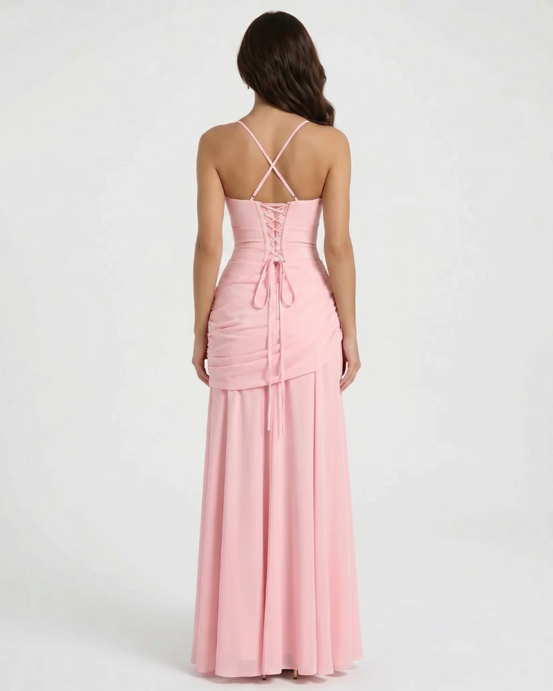Macy Ruched Maxi Dress - Pink