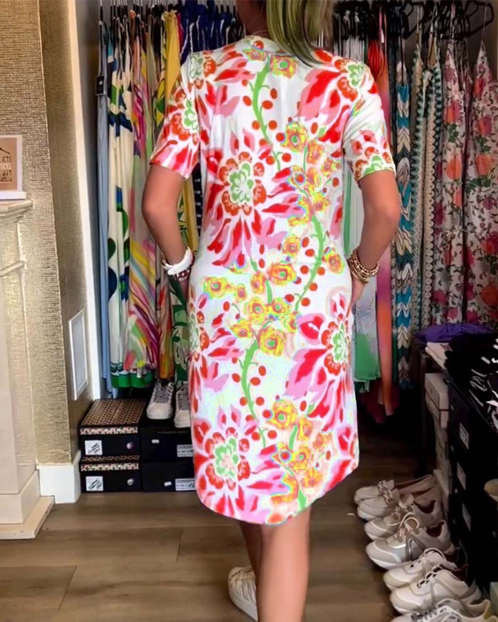 LVENDRA - Short Sleeve Floral Print Dress