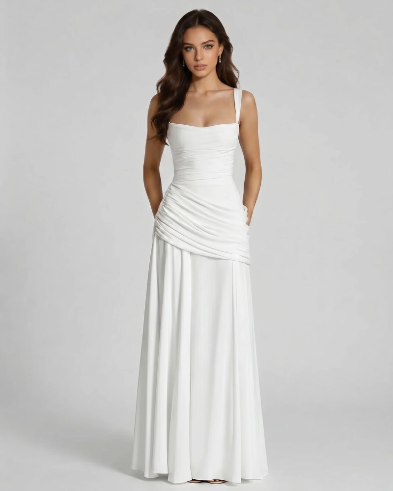 Macy Ruched Maxi Dress - White