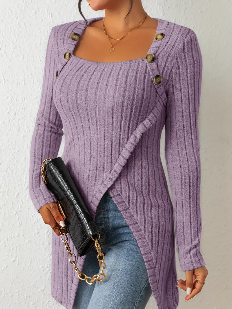 CALAVYNNE – ASYMMETRICAL TOP WITH BUTTONS AND RIBBED TEXTURE