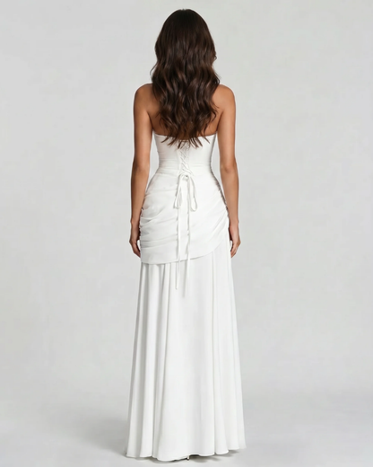 Macy Ruched Maxi Dress - White