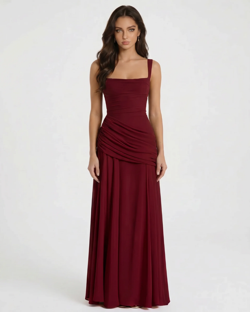 Macy Ruched Maxi Dress - Burgundy