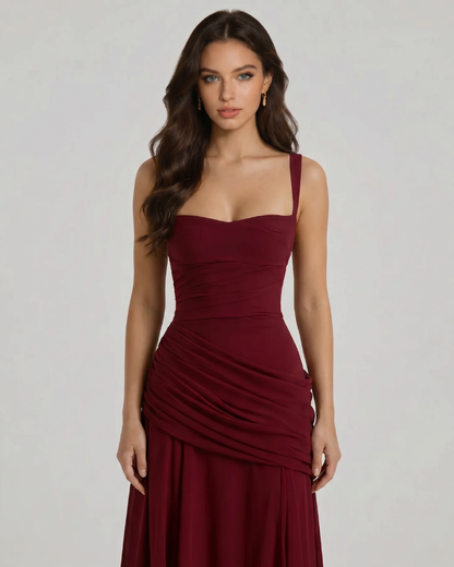 Macy Ruched Maxi Dress - Burgundy