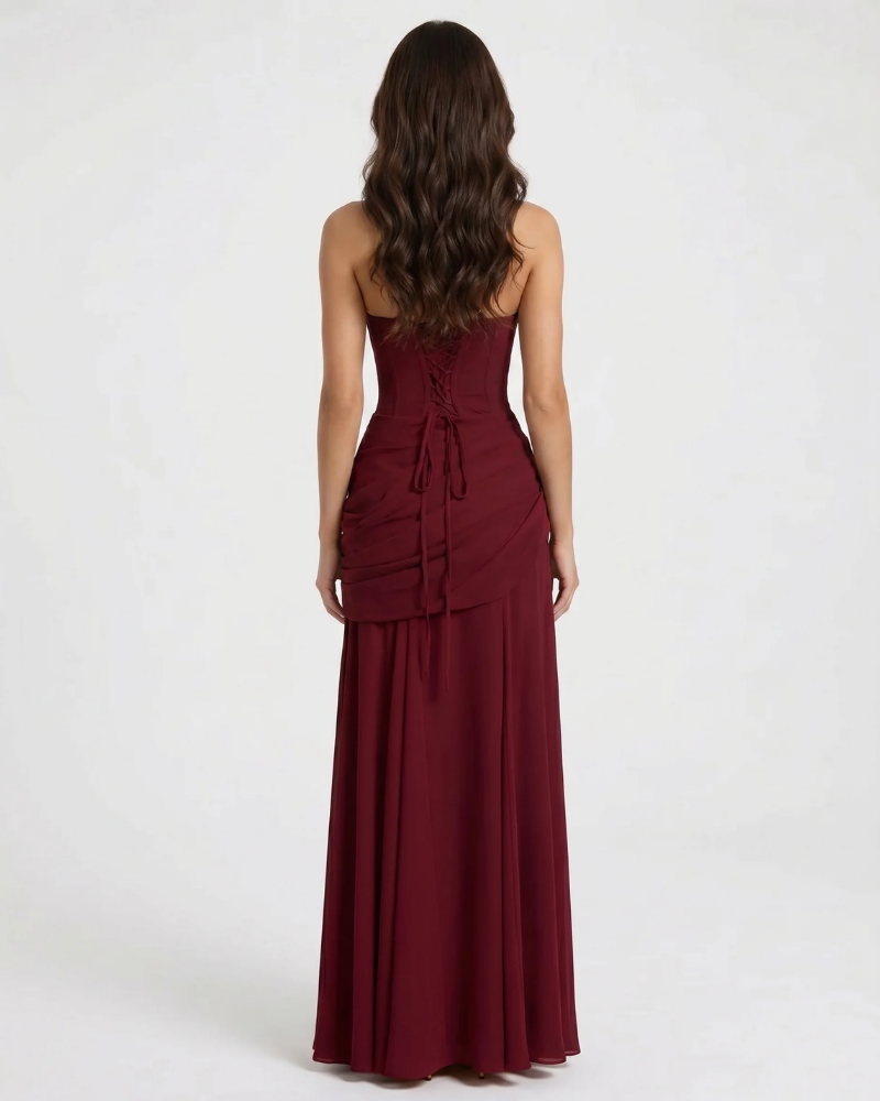 Macy Ruched Maxi Dress - Burgundy