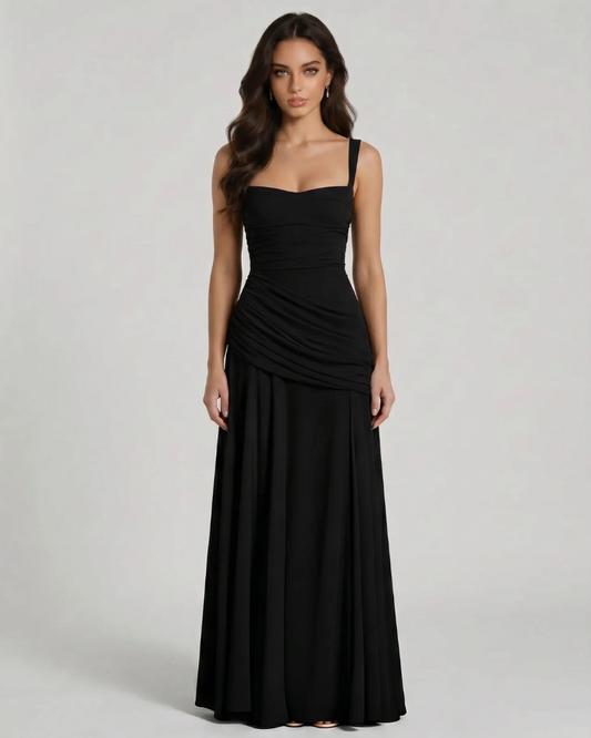 Macy Ruched Maxi Dress - Black