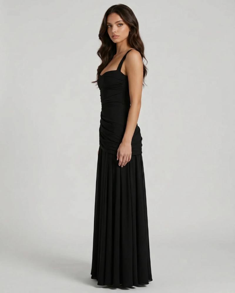 Macy Ruched Maxi Dress - Black