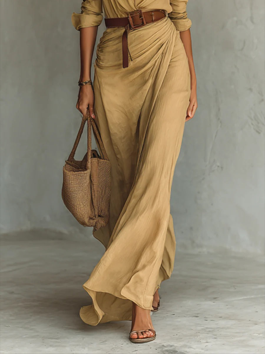 LUCHIA – WOMEN’S LONG BELTED DRESS