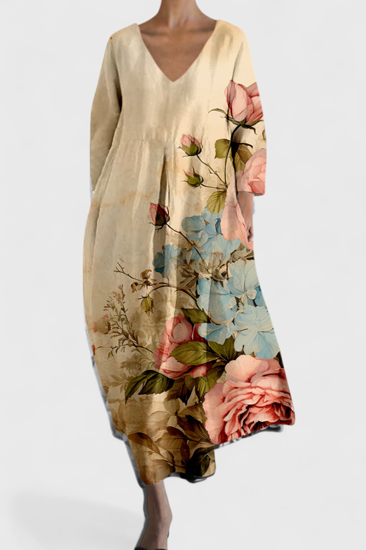 ALYRINE – COMFORTABLE V-NECK DRESS