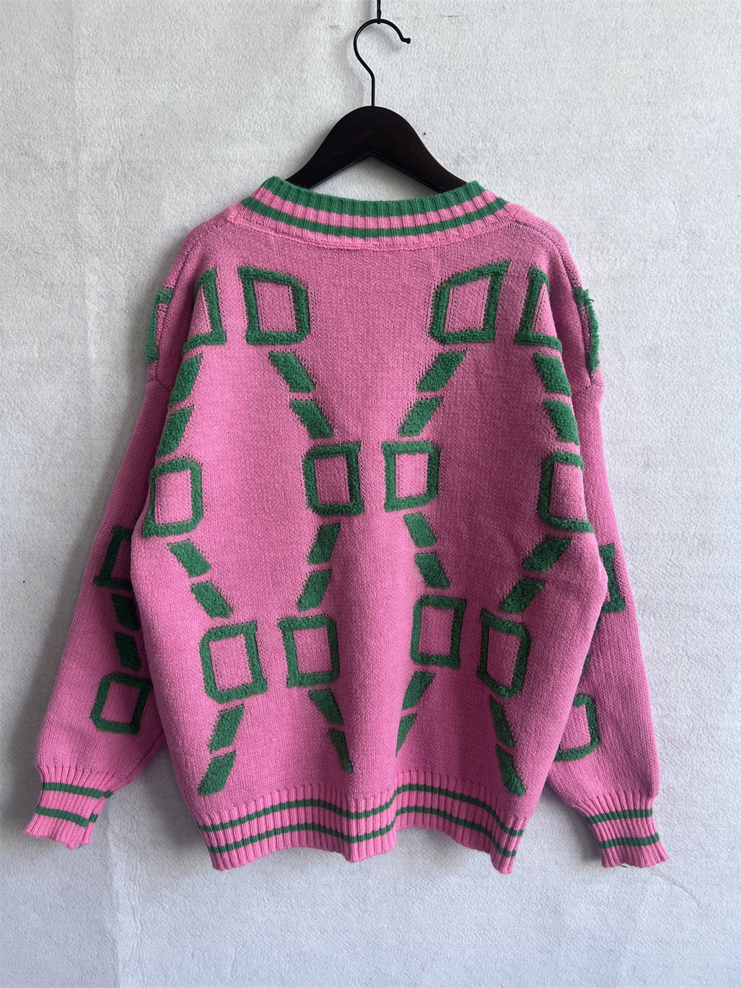 AURISAYA – V-NECK CASUAL COLOR CONTRAST KNIT CARDIGAN