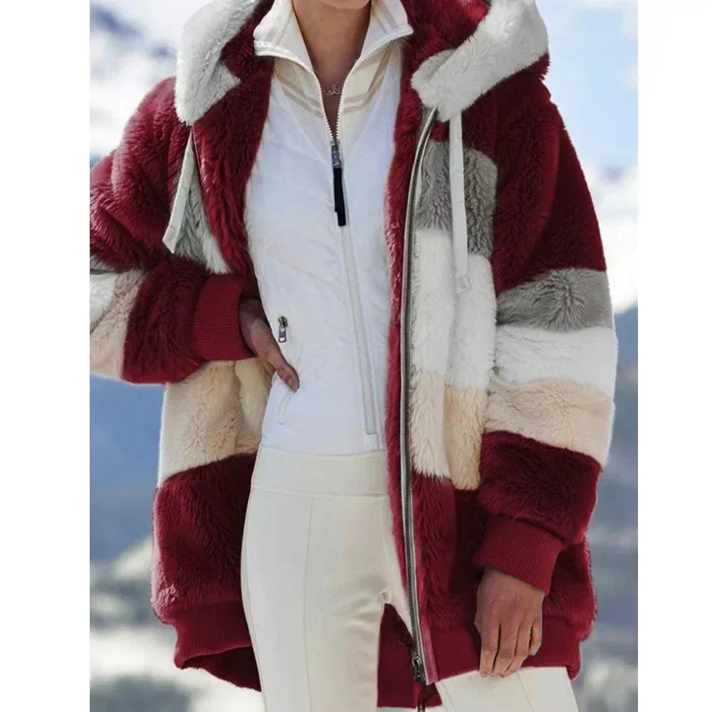 PlaidFusion - Women's Hooded Cashmere Coat