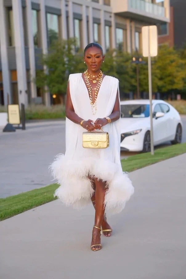 Celeste – Feather Patchwork Midi Dress