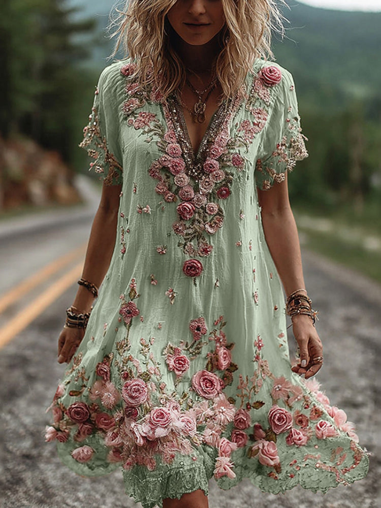 ARIELLE – BLOSSOM EMBROIDERED BOHO DRESS
