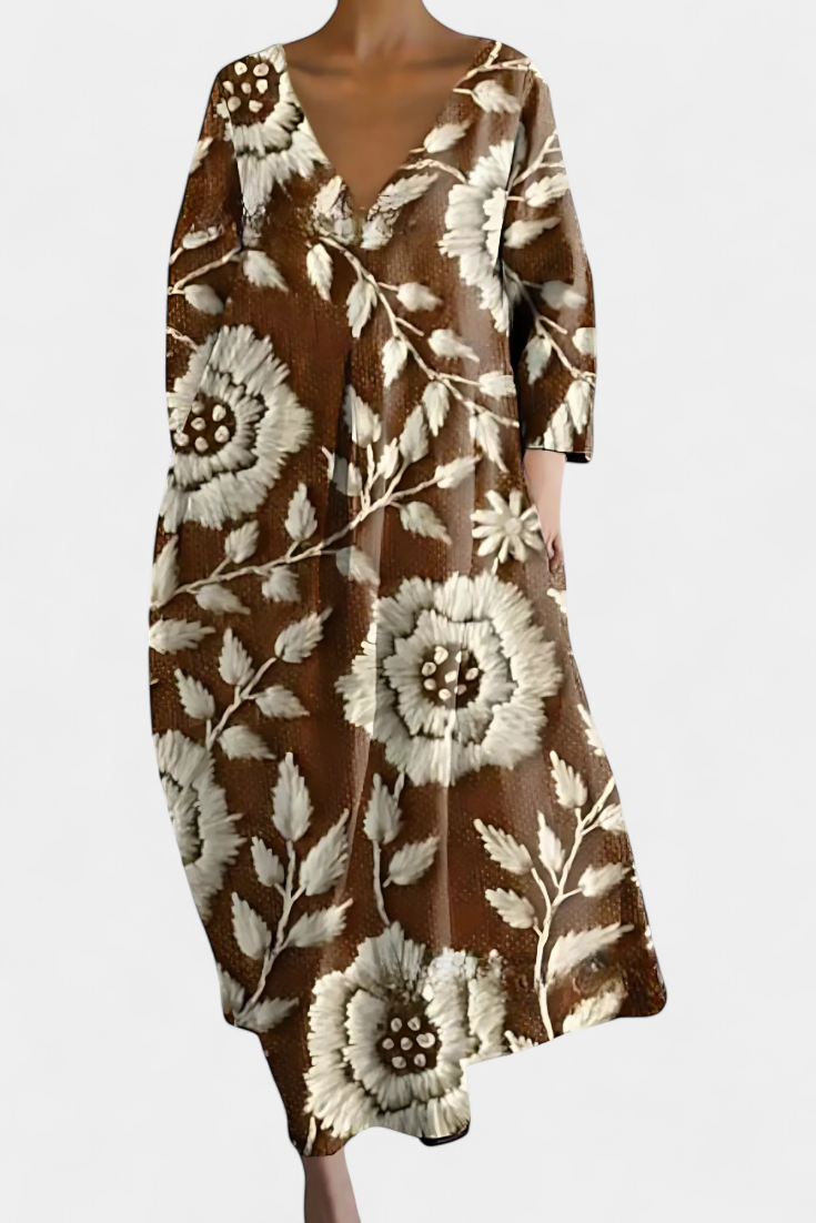 ALYRINE – COMFORTABLE V-NECK DRESS