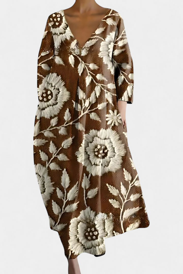 ALYRINE – COMFORTABLE V-NECK DRESS