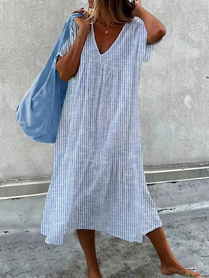 RAELENE – STRIPED MIDI DRESS WITH ELEGANT SILHOUETTE