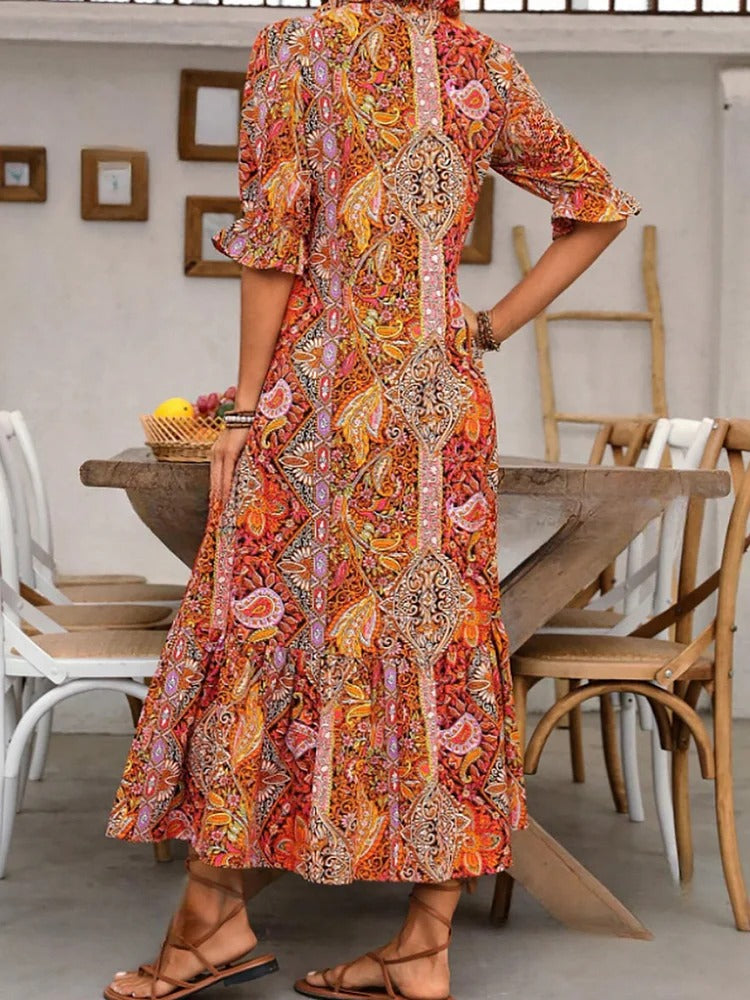 REVAYA – BOHEMIAN PAISLEY TASSEL TIE DRESS