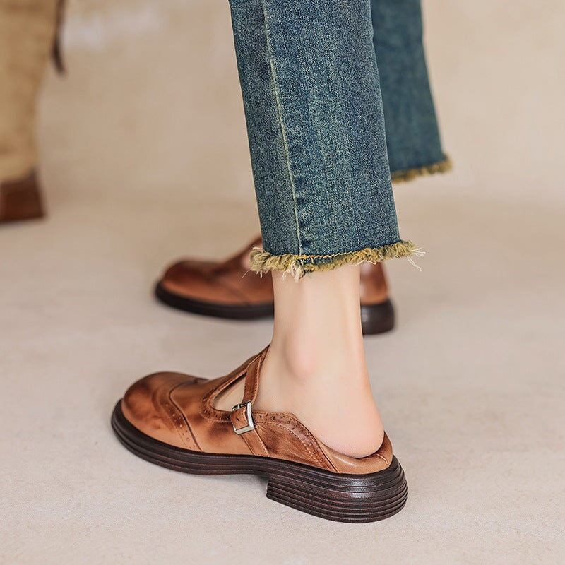 CAMILLE – VINTAGE T-STRAP LEATHER SHOES